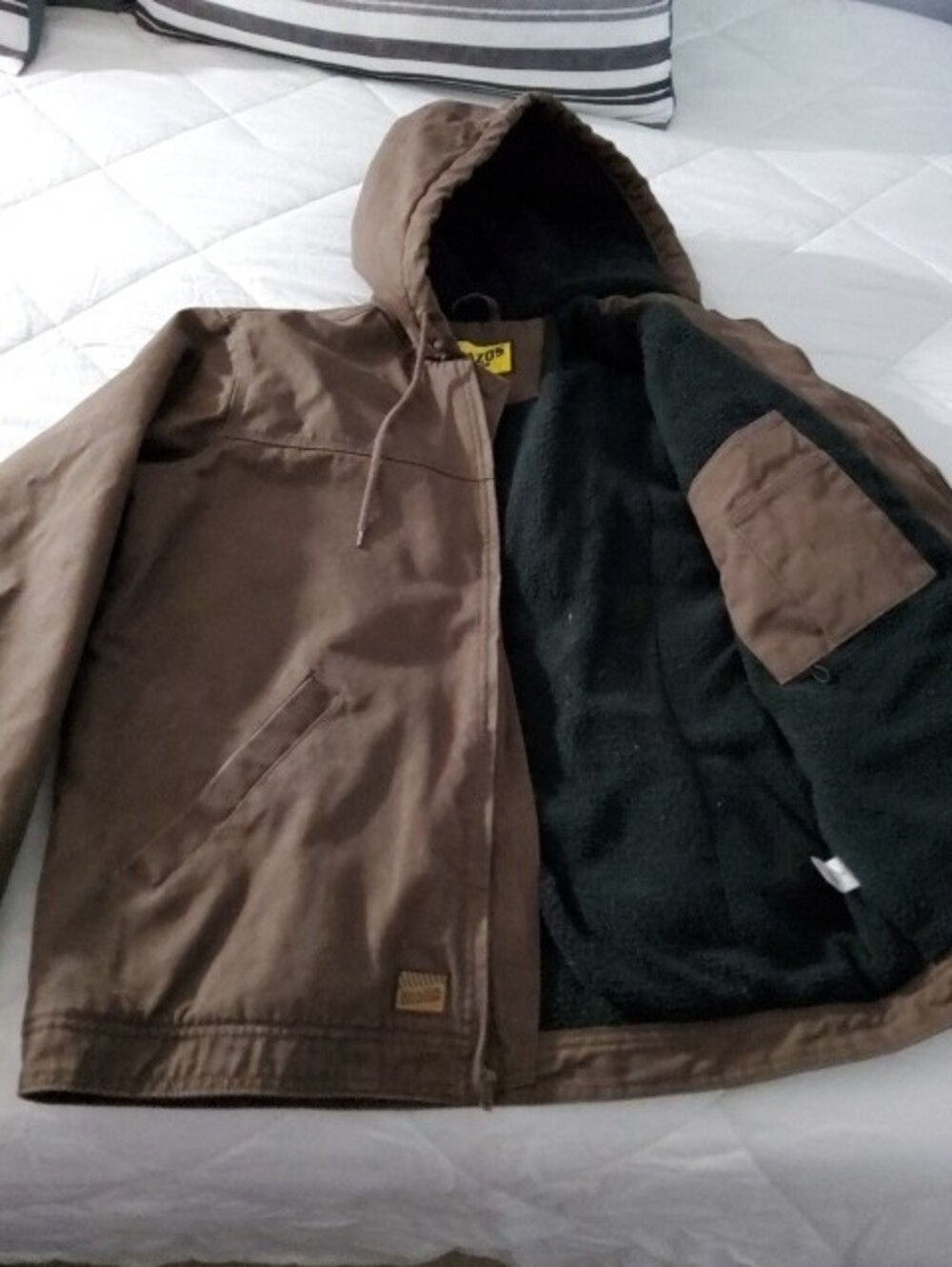 Men's Brown Hooded Field Jacket - Warm Lined Outdoor Coat - Picture 5 of 6
